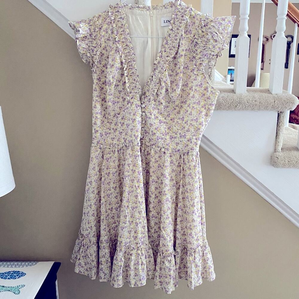 $278 LINI Melissa Cotton Dress Lavender Floral Small Bloomingdales LG EUC - Picture 3 of 12
